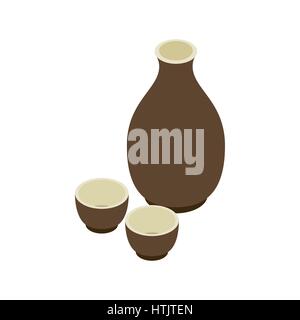 Japanese Sake icon, isometric 3d style  Stock Vector
