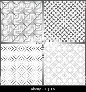 Seamless pattern. Set of four abstract textured backgrounds. Modern stylish textures. Regularly repeating geometrical ornaments. Vector element of gra Stock Vector