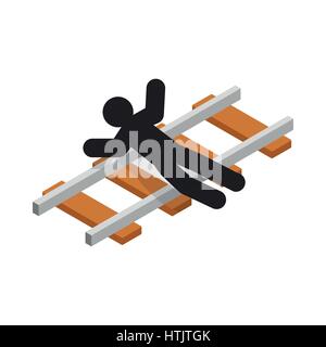 Suicide on a railway icon, isometric 3d style Stock Vector