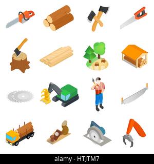 Lumberjack icons set, isometric 3d style Stock Vector