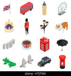 England icons set, isometric 3d style Stock Vector