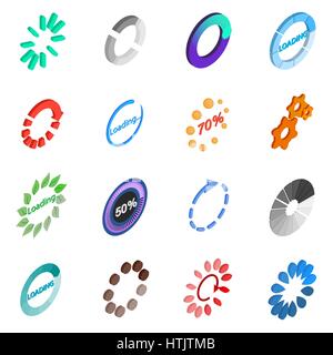 Loading icons set, isometric 3d style Stock Vector