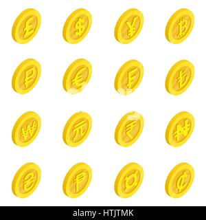 Currency icons set, isometric 3d style Stock Vector