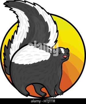 Animal art, cute cartoon style, hand drawn vector illustration. Cute furry skunk, cartoon style Stock Vector