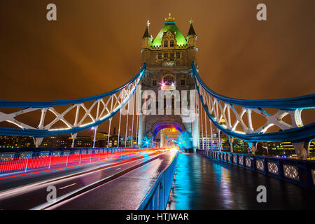 Tower bridge illuminated at night. London, United Kingdom. Stock Photo