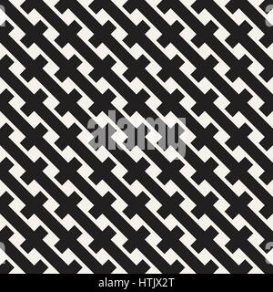 Weave Seamless Pattern. Braiding Background of Intersecting Stripes Lattice. Black and White Geometric Vector Illustration. Stock Vector