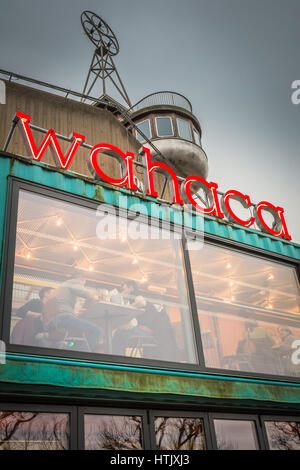 A Room for London, a boat-shaped, one-bedroom hotel moored above the Southbank Centre Stock Photo