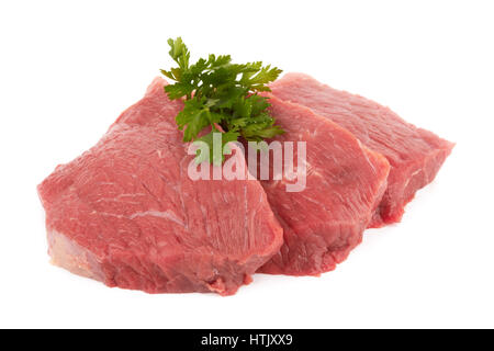 Three round steaks on a white background Stock Photo