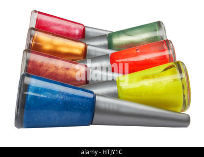 Bottles of nail polish on white background Stock Photo