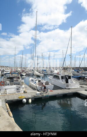 Yachts in the marina at Puerto Calero, Lanzarote, Canary Islands Stock Photo