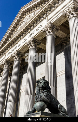 Palacio de Las Cortes (Palace of the Parliament),  The Spanish Congress of Deputies, Madrid city, Spain. Stock Photo
