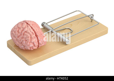 Brain in mousetrap, 3D rendering Stock Photo