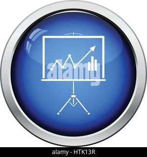 Analytics stand icon. Glossy button design. Vector illustration. Stock Vector