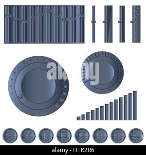 A set of multimedia control buttons, sliders, volume controls, vector illustration. Stock Vector