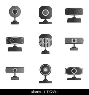 Set of nine icons webcam isolated on white, vector illustration. Stock Vector