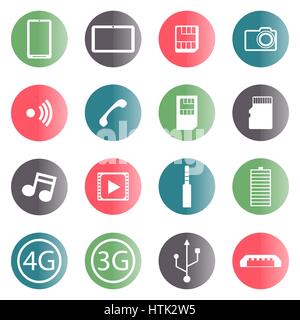 Set of flat mobile icons isolated on white background, vector illustration. Stock Vector