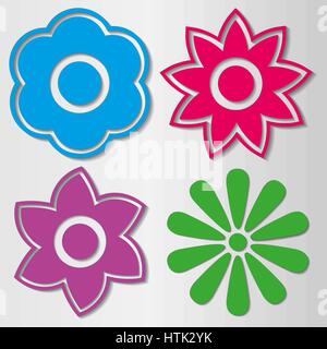 Set of different colored buds of flowers, vector illustration. Stock Vector