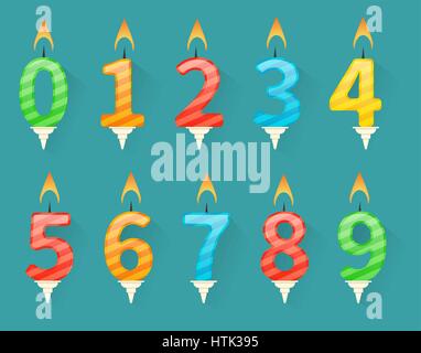 set of colorful happy birthday number candles Stock Vector