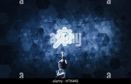 Technology conceptual image with gear digital symbol on dark bac Stock Photo