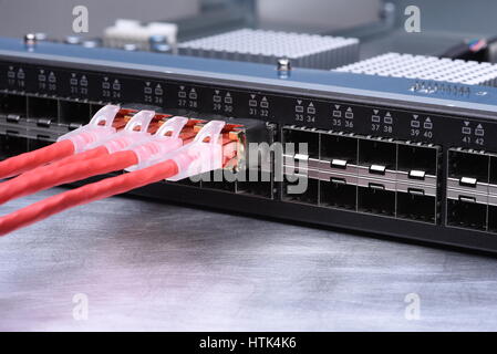 Technology Devices Network Switch with Ethernet Cables Stock Photo