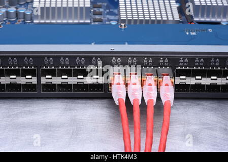 Technology Devices Network Switch with Ethernet Cables Stock Photo