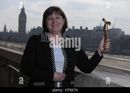 London, UK. 11th Mar, 2017. aHuman rights and peace activist Valentina Cherevatenko poses with the 2016 Anna Politkovskaya Special Award  after the RAW (Reach All Women) in WAR event at the Women of the World Festival at the South Bank Centre in London, UK, Saturday March 11, 2017.  Cherevatenko receives the Anna Politkovskaya Special Award for continuing her human rights  and peace building work despite facing the threat of imprisonment in the Russian Federation. Credit: Luke MacGregor/Alamy Live News Stock Photo