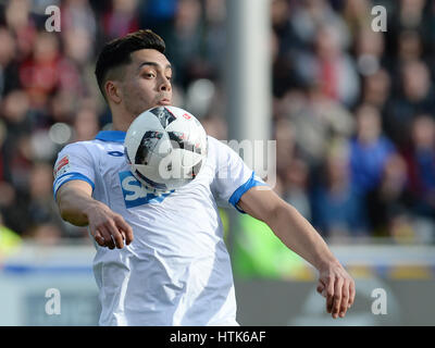 Freiburg, Germany. 11th Mar, 2017. Hoffenheim's Nadiem Amiri in action during the German Bundesliga soccer match between SC Freiburg and 1899 Hoffenheim in the Schwarzwald Stadium in Freiburg im Breisgau, Germany, 11 March 2017. Photo: Patrick Seeger/dpa Credit: dpa picture alliance/Alamy Live News Stock Photo