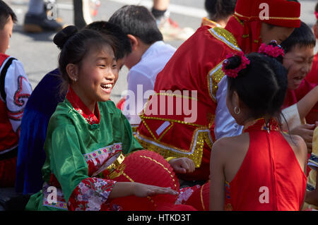 Melbourne, Australia. 13th March 2017. Melbourne's Moomba Parade for 2017 took place in stunning weather. There was plenty of excitement in the staging area as the performers waited to start the parade. Credit: David Brewster/Alamy Live News Stock Photo