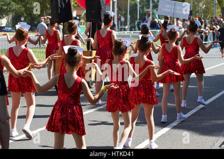 Melbourne, Australia. 13th March 2017. Melbourne's Moomba Parade for 2017 took place in stunning weather. There was plenty of excitement in the staging area as the performers waited to start the parade. Credit: David Brewster/Alamy Live News Stock Photo