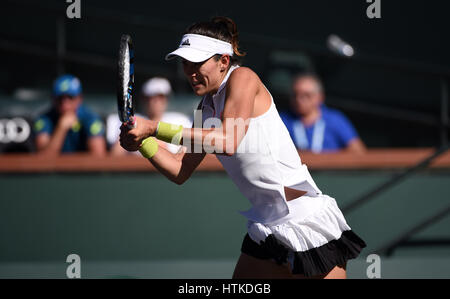 Indian Wells, California, USA. 12th March 2017. Garbine Muguruza (ESP) in action against Kayla Day (USA) during the BNP Paribas Open at Indian Wells Tennis Garden in Indian Wells, California Credit: Cal Sport Media/Alamy Live News Stock Photo