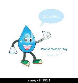 World water day illustration cartoon design.Water cartoon mascot character.Water drop icon vector logo design template.World Water Day idea campaign.V Stock Vector
