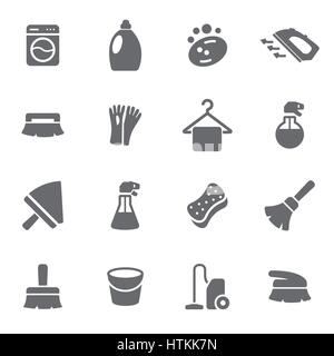Vector black cleaning icons set on white background Stock Vector