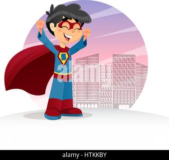 Vector Illustration of Happy Super Boy, Superhero Character Stock Vector