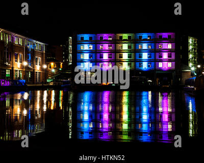 Victoria Quays Straddle Warehouse at Night, Sheffield, 20 Oct 2014 Stock Photo