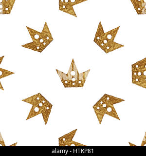 Crown pattern. Hand painting seamless background. Vintage gold illustration. Stock Photo