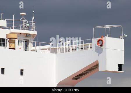 superstructure of oceangoing cargo ship Stock Photo