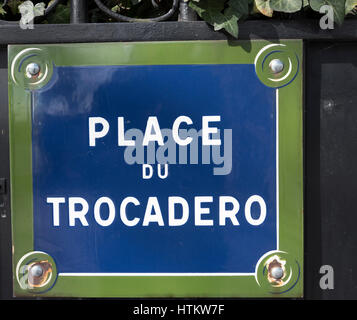 Place du Trocadero sign in Paris France. Stock Photo