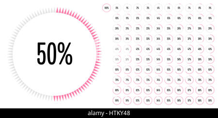 Set of circle percentage diagrams from 0 to 100 for web design, user interface (UI) or infographic - indicator with pink Stock Photo