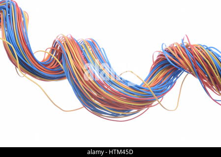 Colorful electrical cables isolated on white background Stock Photo