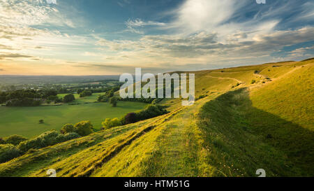 The ramparts of the Iron Age hill fort of Hambledon Hill, nr Blandford Forum, Dorset, England, UK Stock Photo