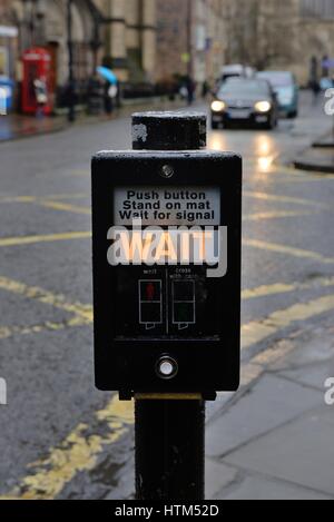 Push button traffic light  controlled crossing for pedestrians in the UK Stock Photo