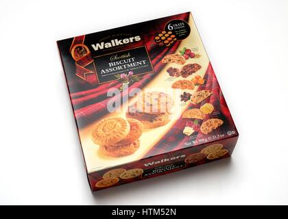 A large box of Walkers assorted Scottish biscuits on a white background Stock Photo