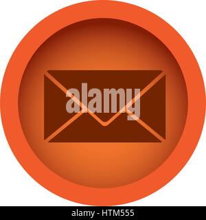 orange color circular frame with silhouette envelope Stock Vector