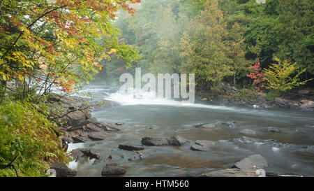Autumn colours along the Oxtongue River, Oxtongue Rapids Park, Ontario, Canada Stock Photo
