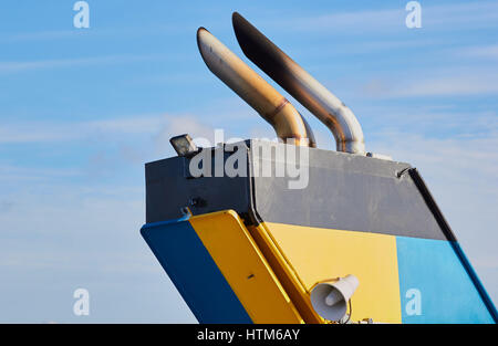 Waxholmsbolaget ferry funnel painted in Swedish colours, Sweden, Scandinavia Stock Photo