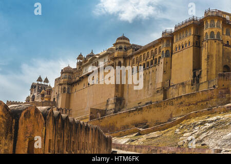 Amer Fort (Hindi: आमेर क़िला or Amber Fort) is located in Amer, near Jaipur Stock Photo