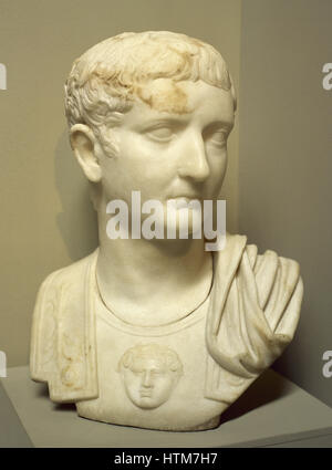 Tiberius (42 BC-37 AD). 2nd emperor of the Roman Empire from 14-37 AD. Juliio-Claudia Dynasty. Bust. Marble. 1st century A.CD. Ephesus Museum. Selçuk. Turkey. Stock Photo