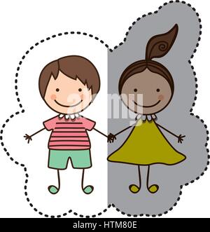 sticker colorful caricature couple boy and girl with hair tail Stock Vector