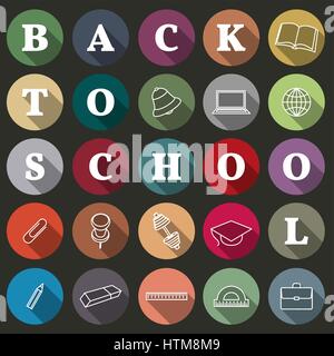 Icons school with a long shadow, flat style, vector illustration. Stock Vector