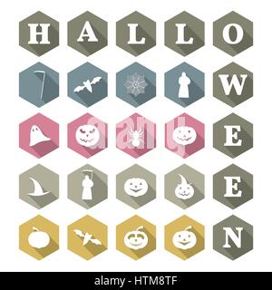 Icons with a long diagonal shadow Halloween, vector illustration. Stock Vector
